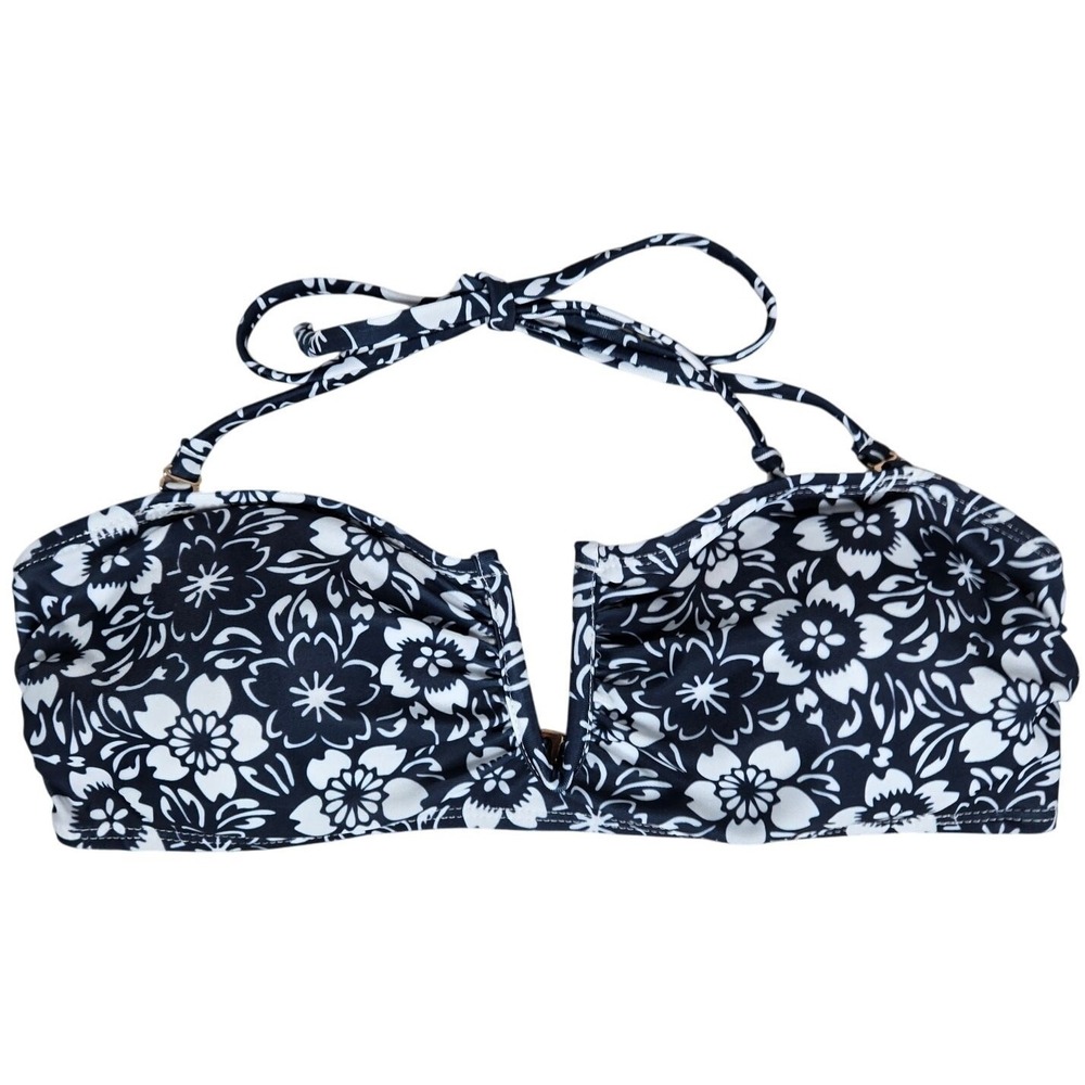 Nicole Miller V Wire Bandeau Swim Top in Jet Set Flower Diva S‎ NWT